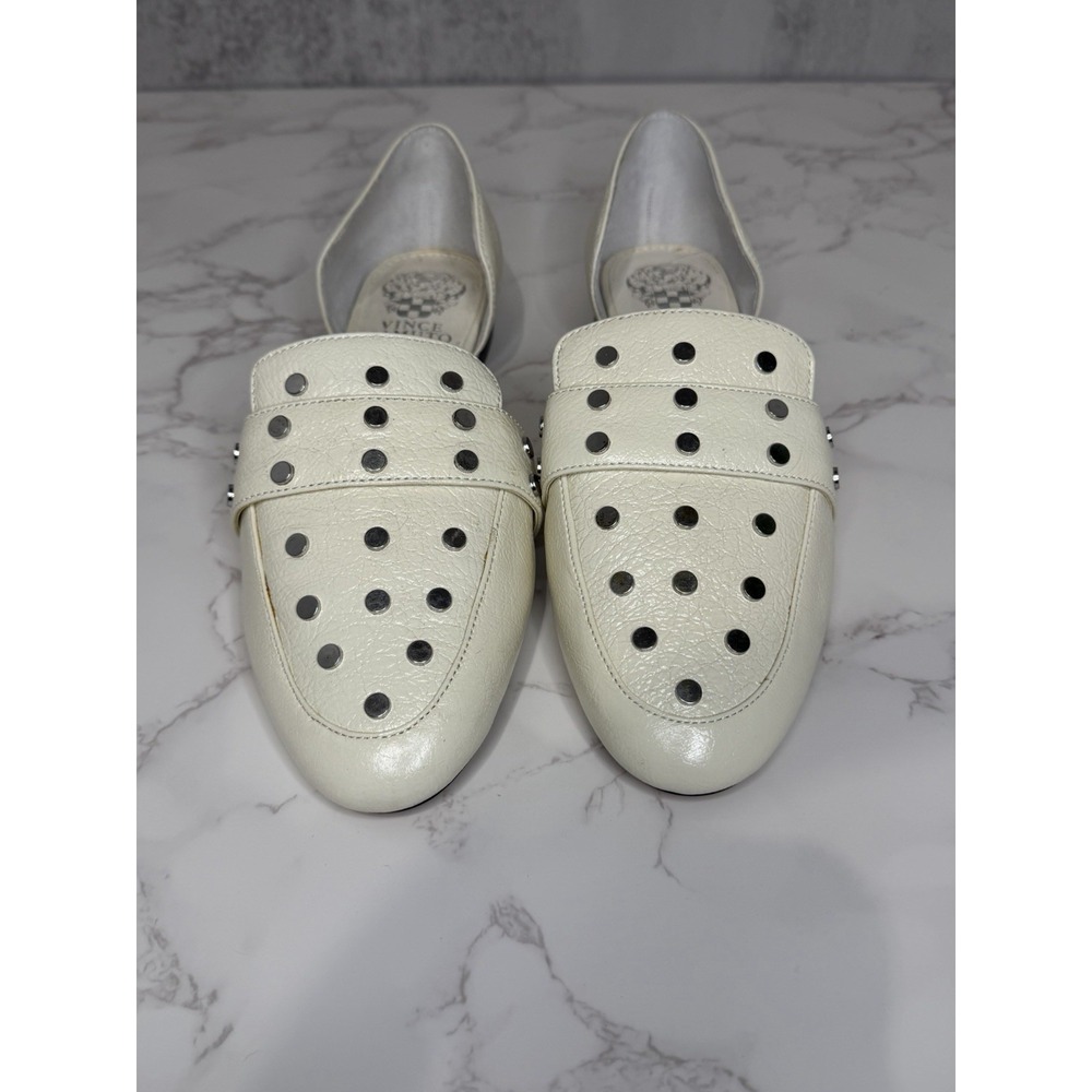 Vince Camuto Cream Leather Perforated Backless Loafers